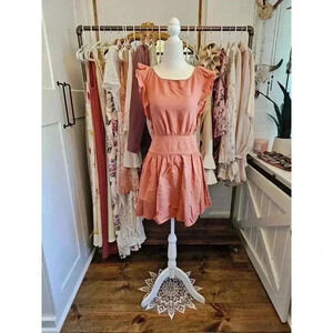 Free People Women's S Rose Tie-Back Erin Apron Mini Dress with Ruffle Sleeves